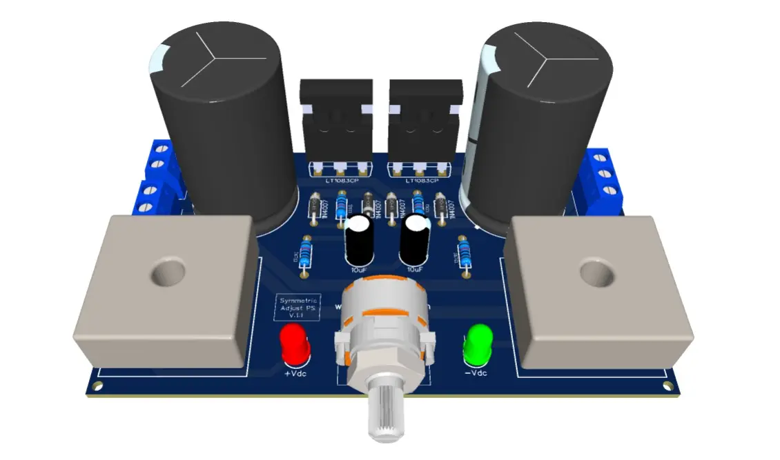 Fig. 5 - PCB - 1.5V to 28V, 7.5 Amps Adjustable Symmetric Power Supply using IC LT1083